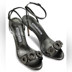 Manolo Blahnik Alvisa Crystal-Embellished Metallic Leather Sandals size 37.5